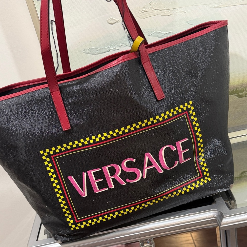 Versace Black Tote with Red and Yellow Accents